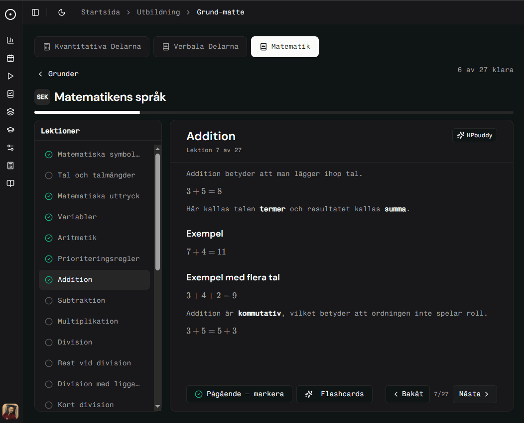 Förhandsvisning av utbildning i mörkt läge