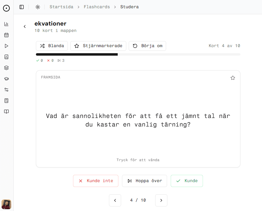 Förhandsvisning av flashcards i ljust läge