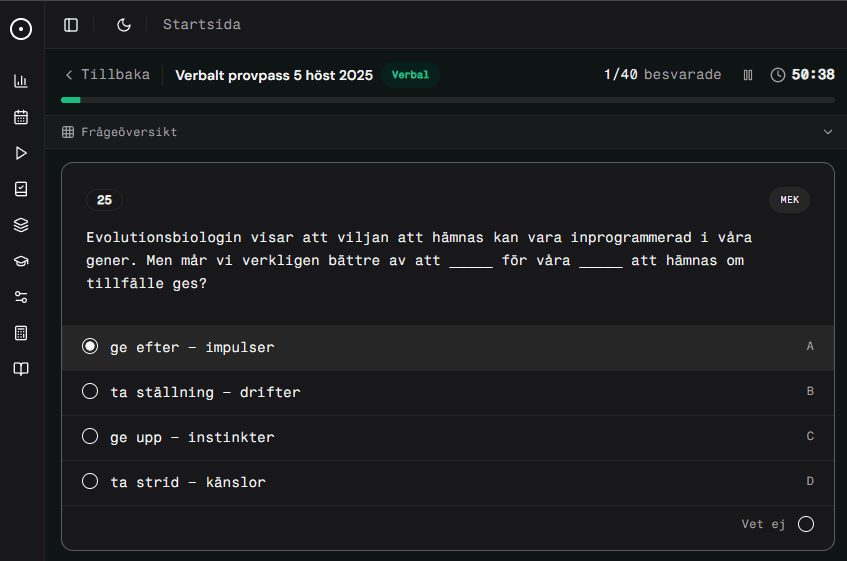 Förhandsvisning av övningar i mörkt läge